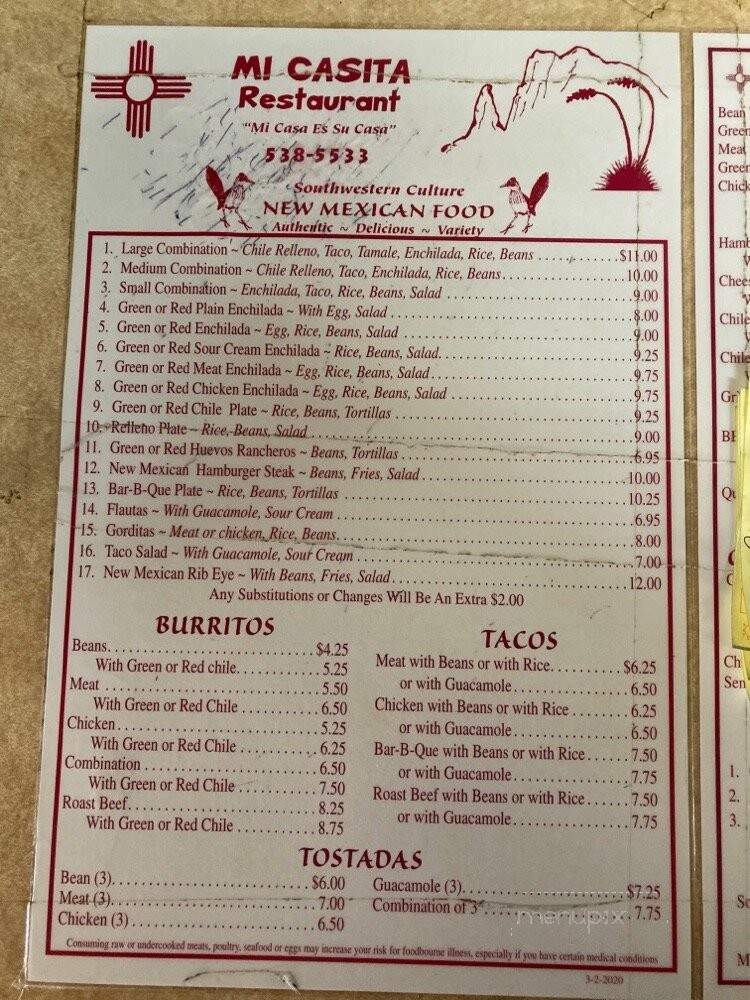 Mi Casita - Silver City, NM menu_pic