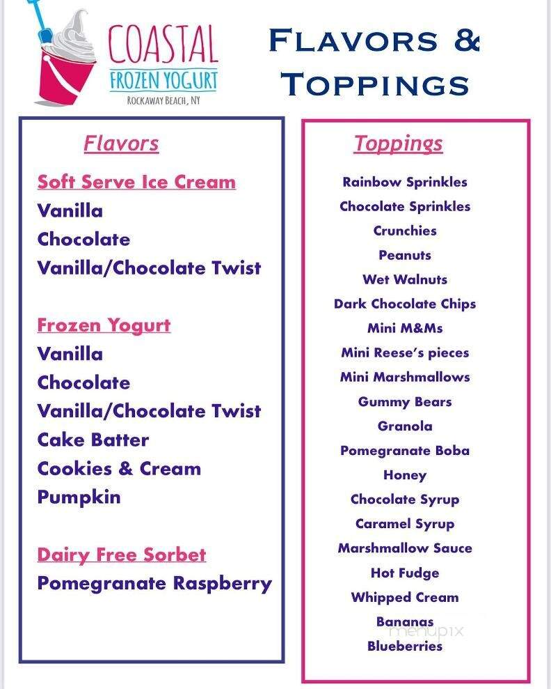 Coastal Frozen Yogurt - Rockaway Park, NY menu_pic