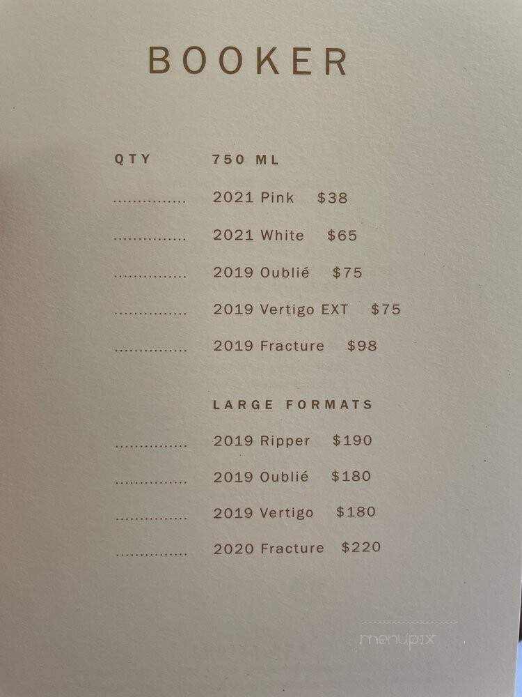 Booker Vineyard - Paso Robles, CA menu_pic