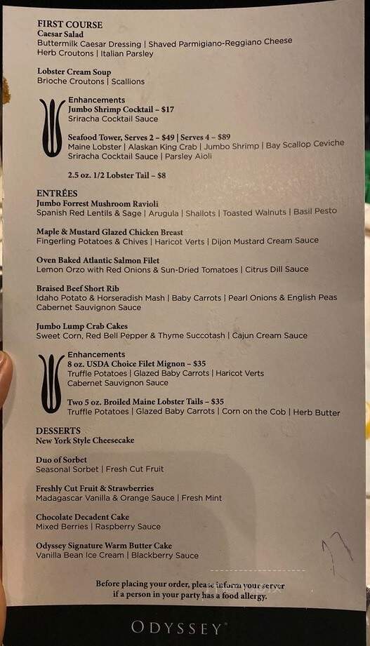 Odyssey Cruises - Washington, DC menu_pic
