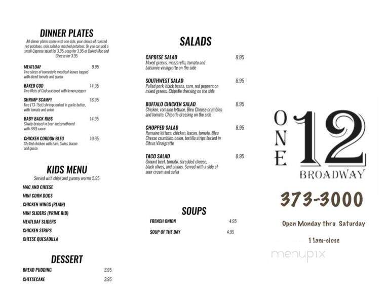 The 112 on Broadway - Albert Lea, MN menu_pic