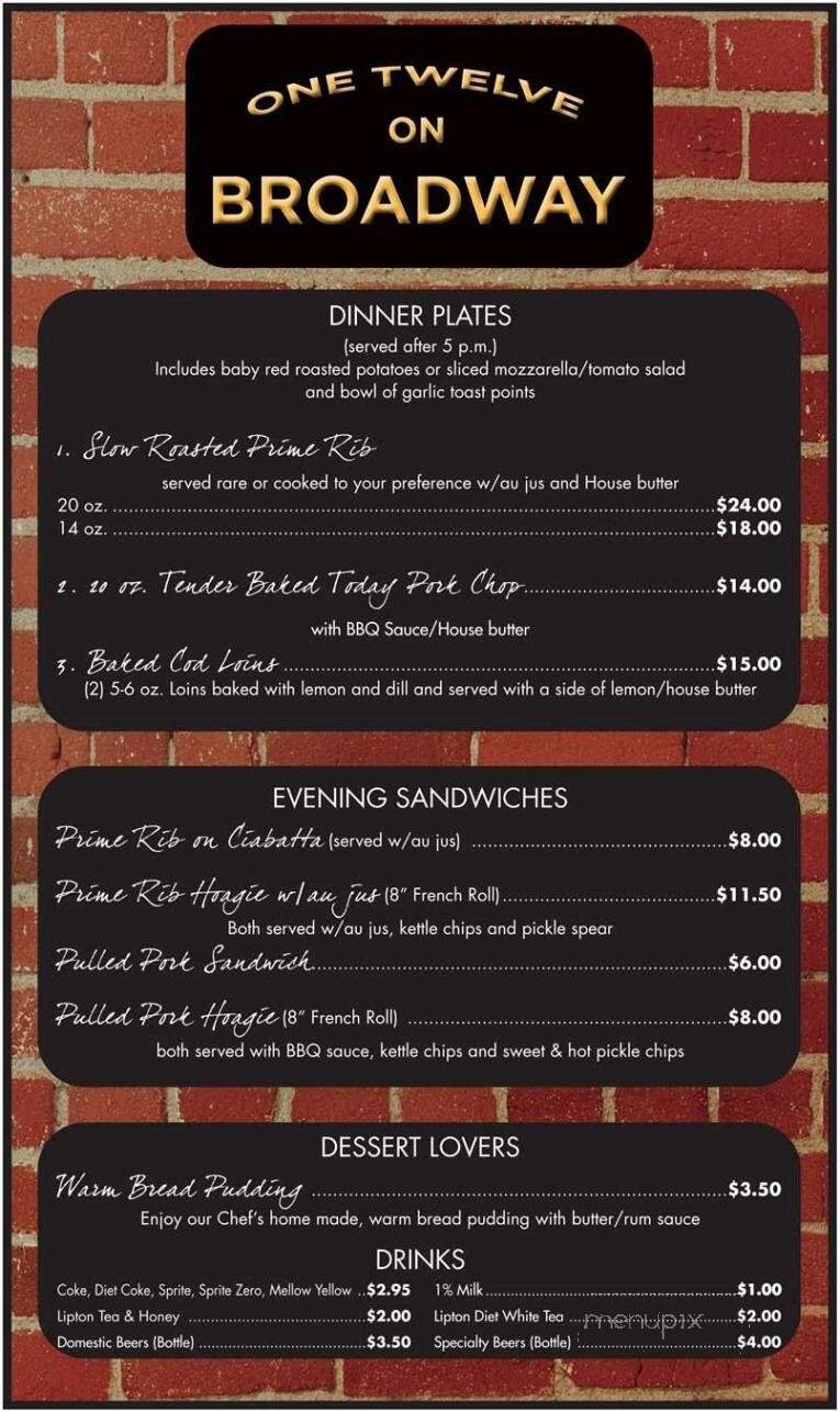 The 112 on Broadway - Albert Lea, MN menu_pic