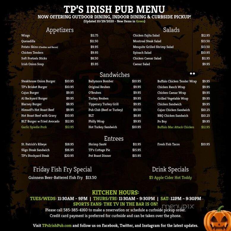 T.P.'s Irish Restaurant and Sports Pub - Penfield, NY menu_pic
