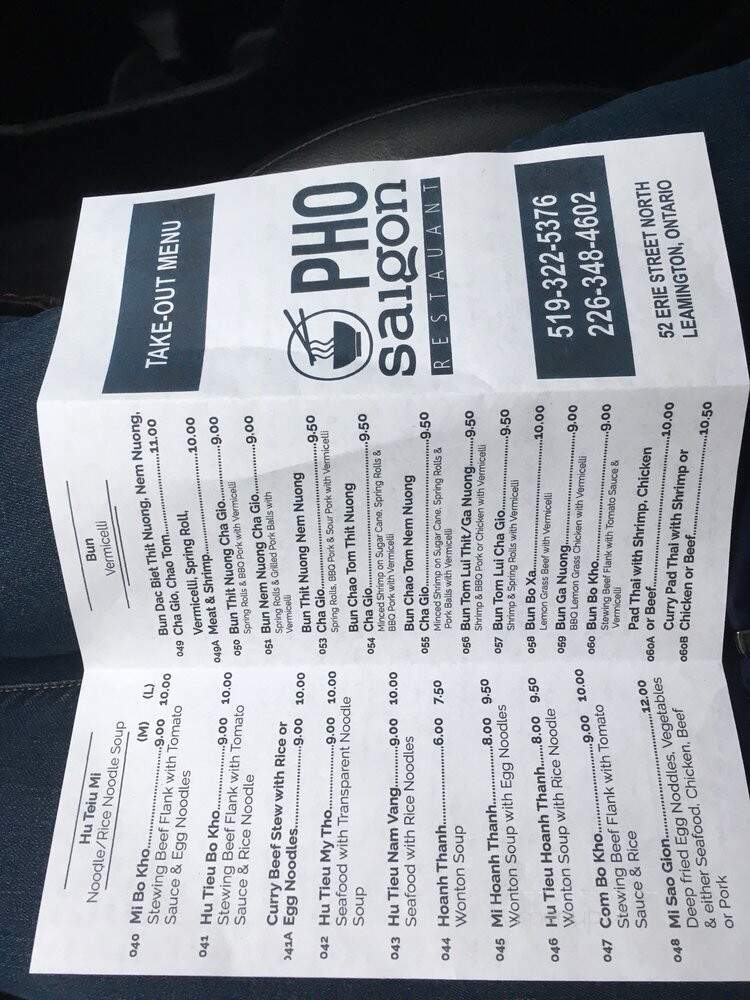 Pho Saigon Restaurant - Leamington, ON menu_pic