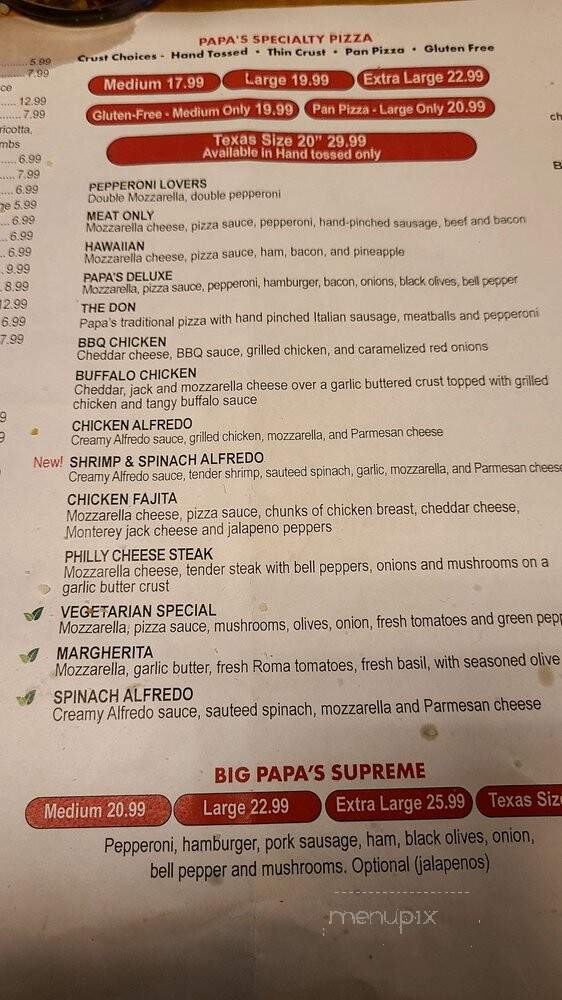 Papa's Pizza - Galveston, TX menu_pic