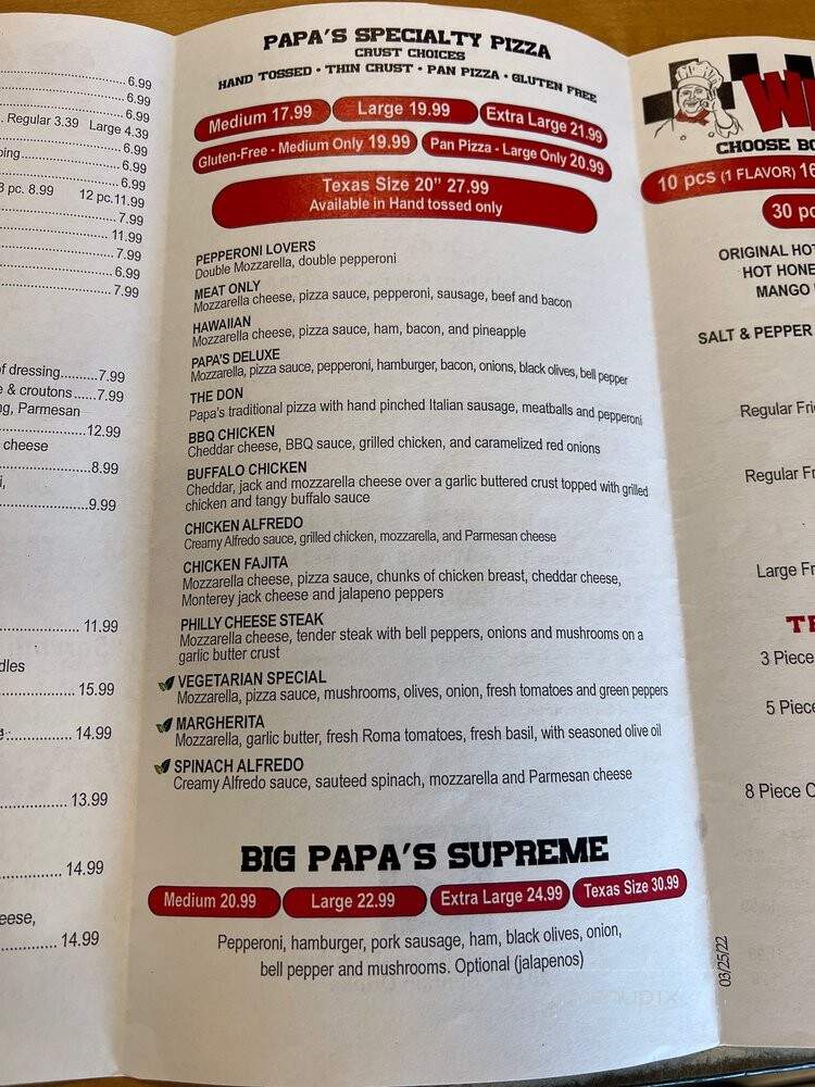 Papa's Pizza - Galveston, TX menu_pic