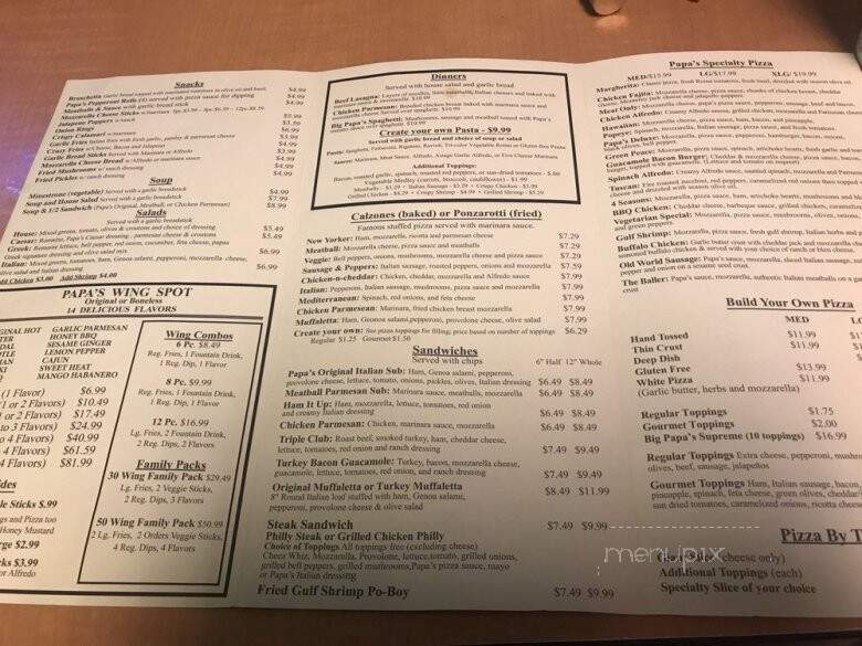 Papa's Pizza - Galveston, TX menu_pic