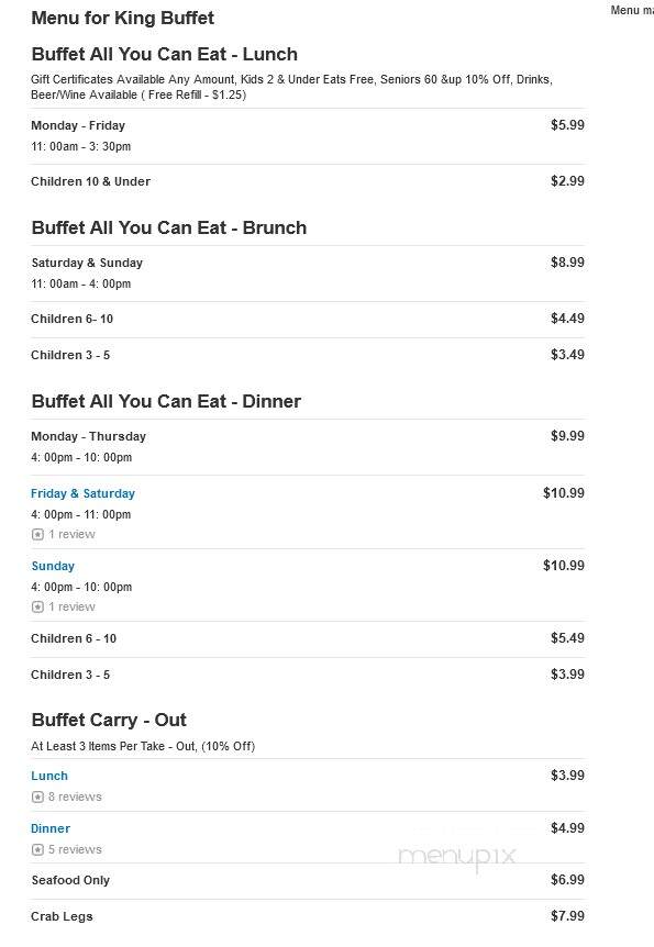 King Buffet - Everett, WA menu_pic