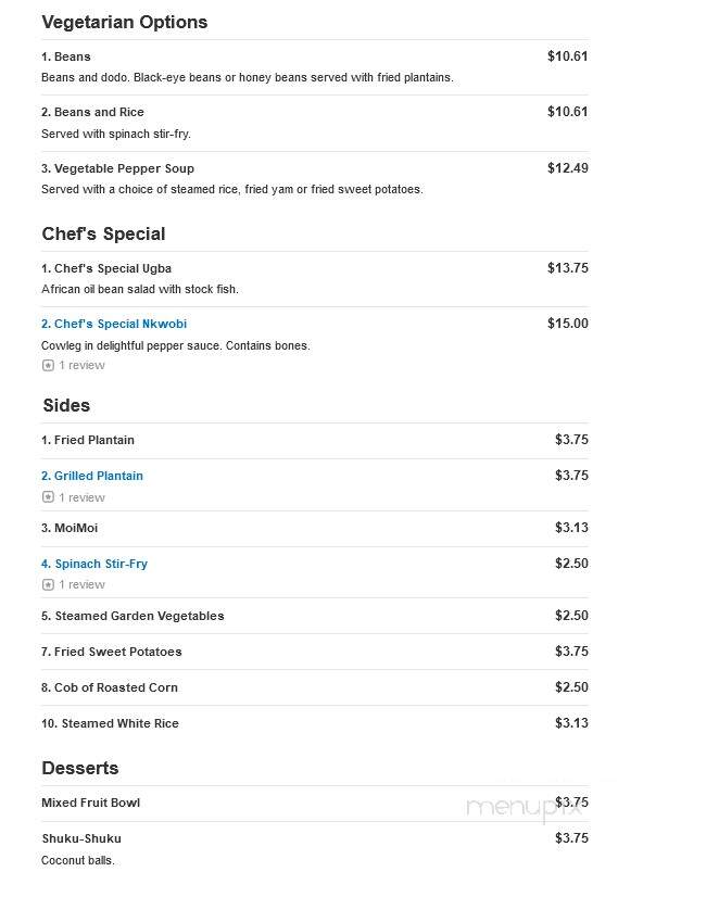 Obosa Restaurant - Roslindale, MA menu_pic