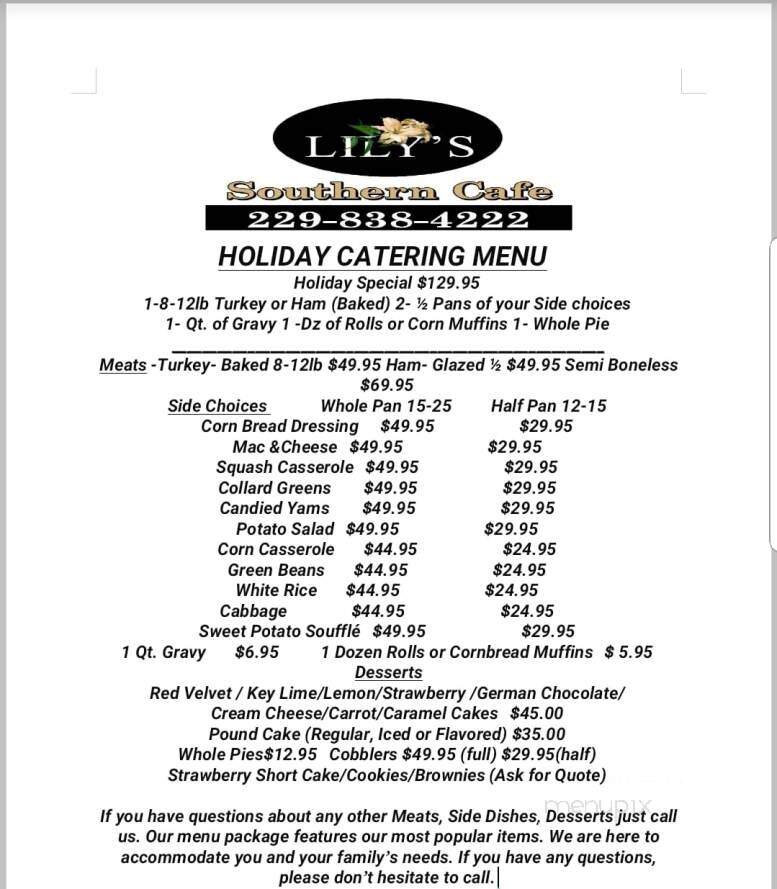 Lily's Restaurant and Catering - Lumpkin, GA menu_pic
