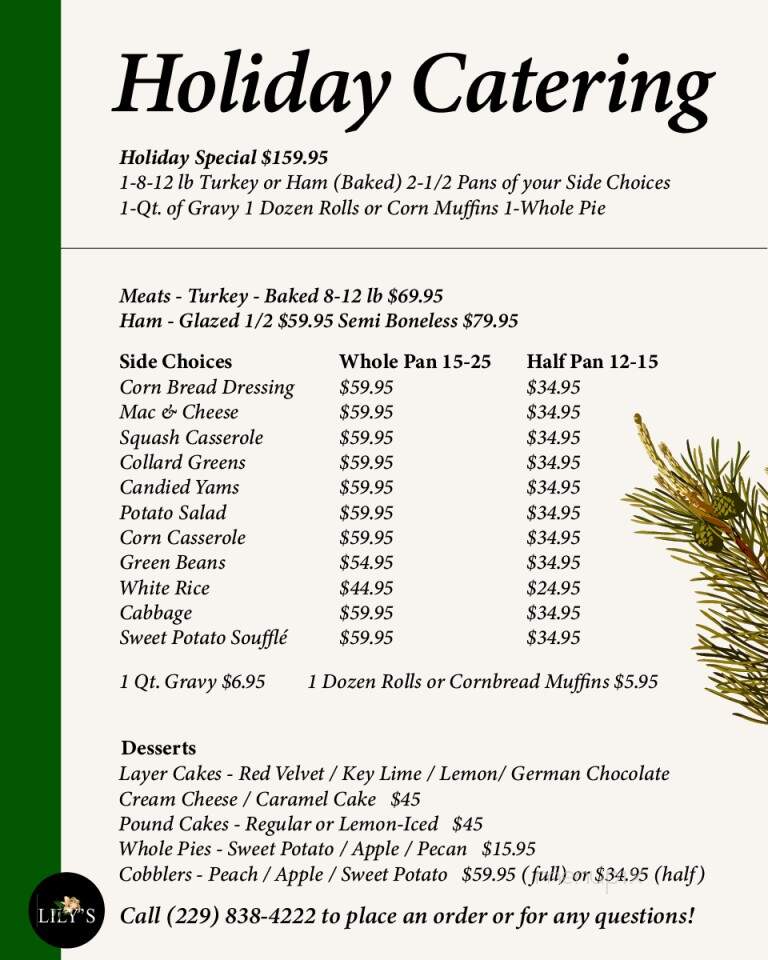 Lily's Restaurant and Catering - Lumpkin, GA menu_pic