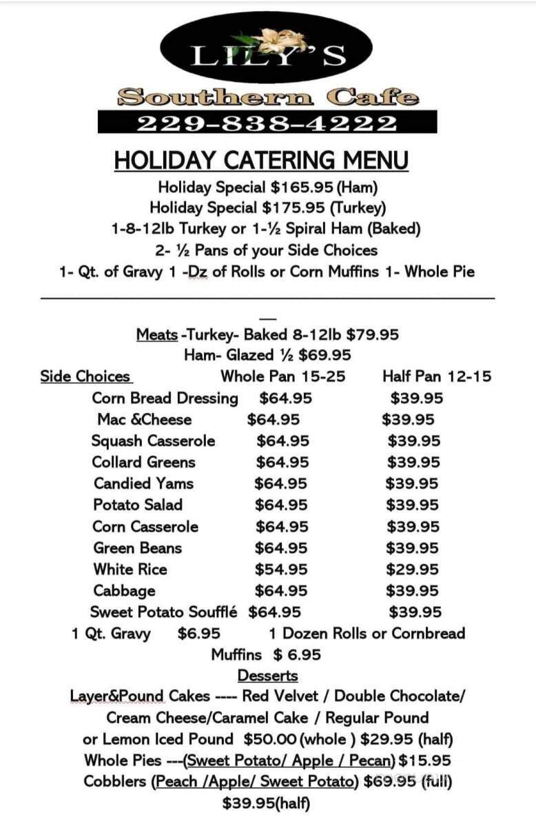 Lily's Restaurant and Catering - Lumpkin, GA menu_pic