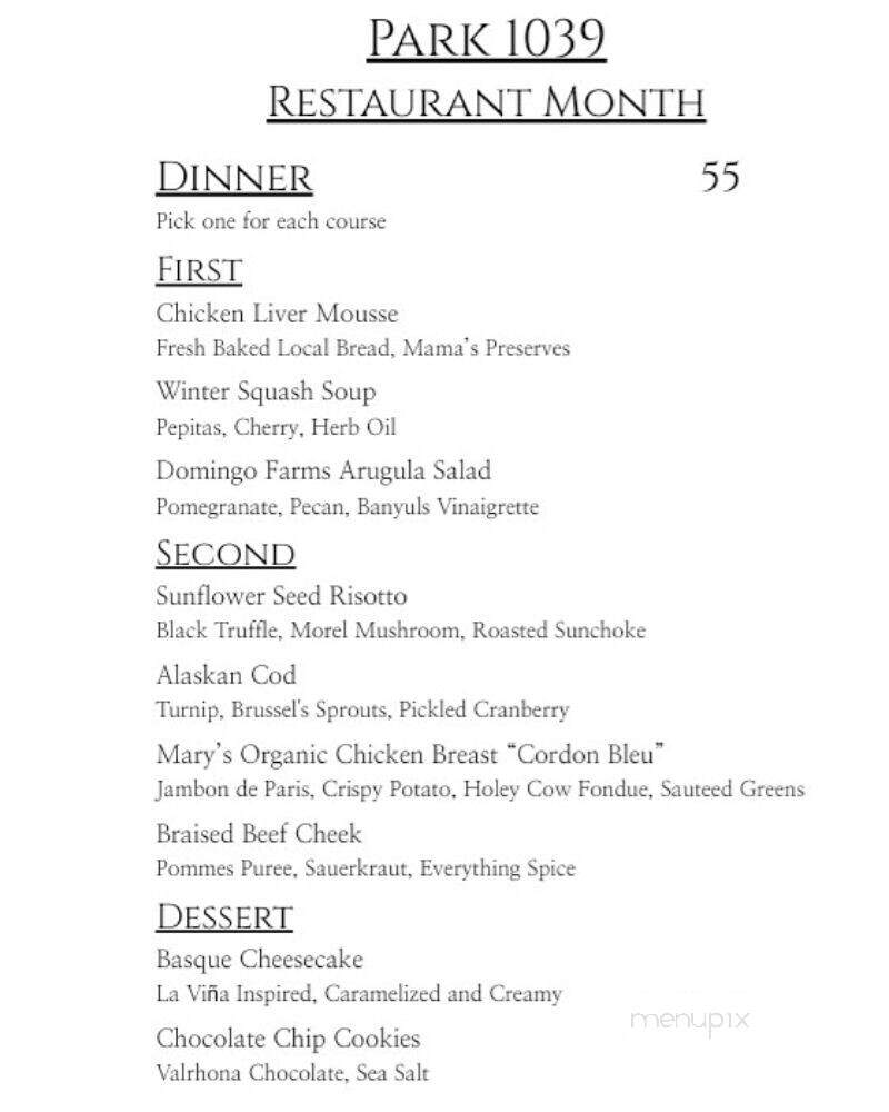 Park 1039 - San Luis Obispo, CA menu_pic
