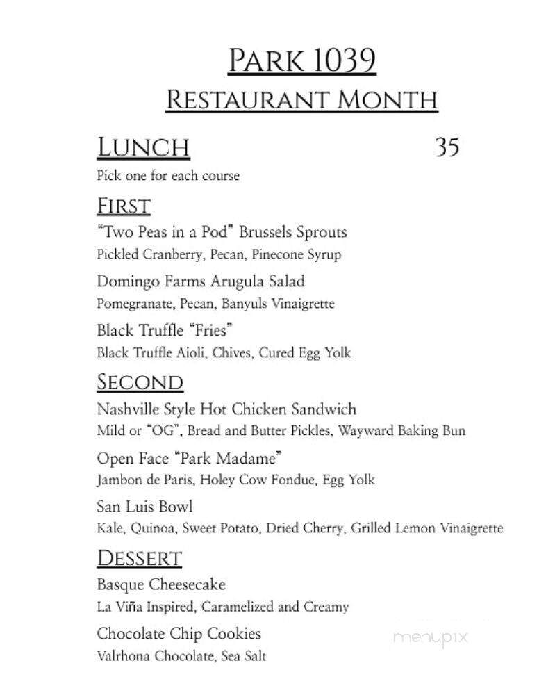 Park 1039 - San Luis Obispo, CA menu_pic