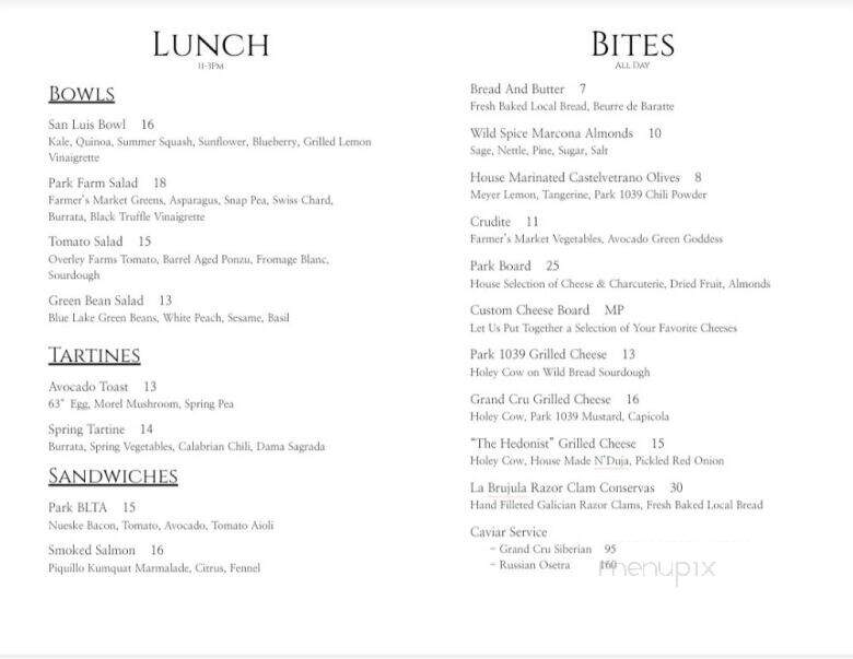 Park 1039 - San Luis Obispo, CA menu_pic