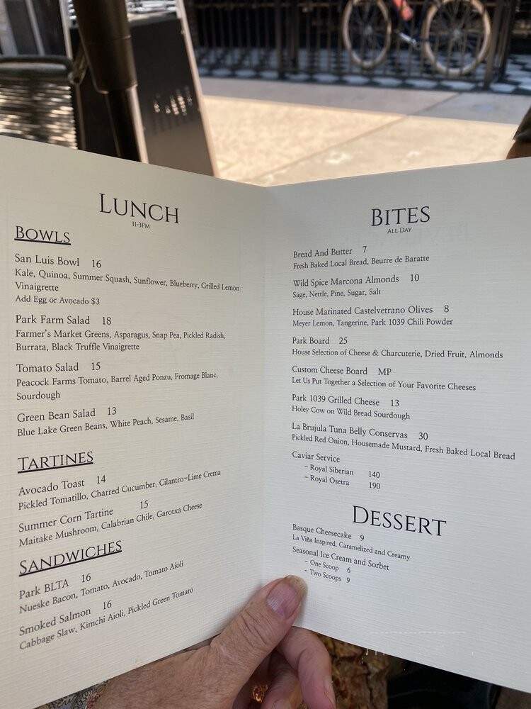 Park 1039 - San Luis Obispo, CA menu_pic