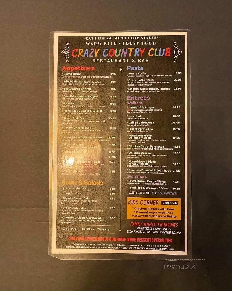 Crazy Country Club - Hawley, PA menu_pic