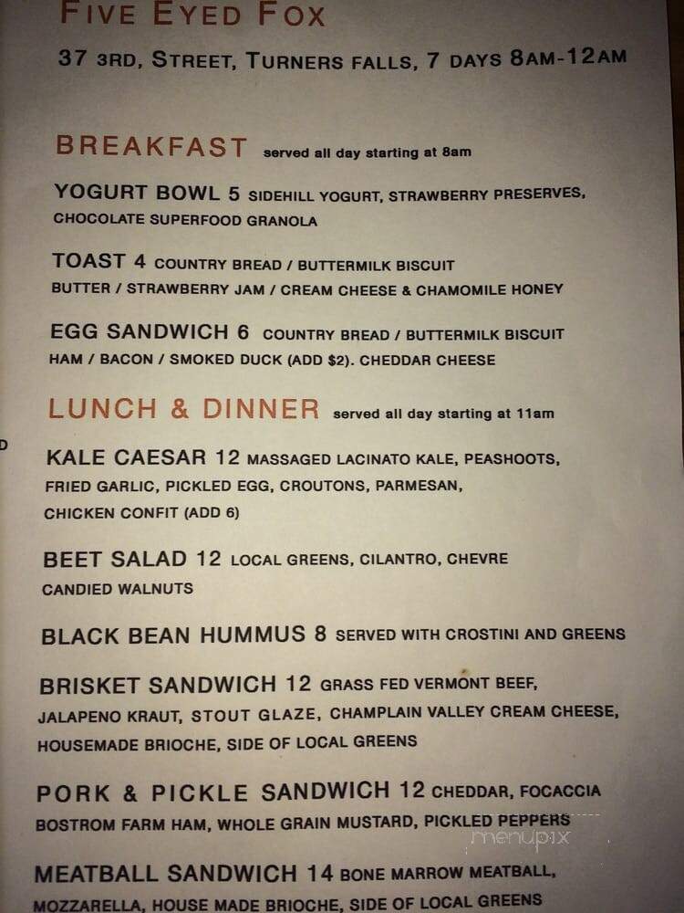 Five Eyed Fox - Turners Falls, MA menu_pic
