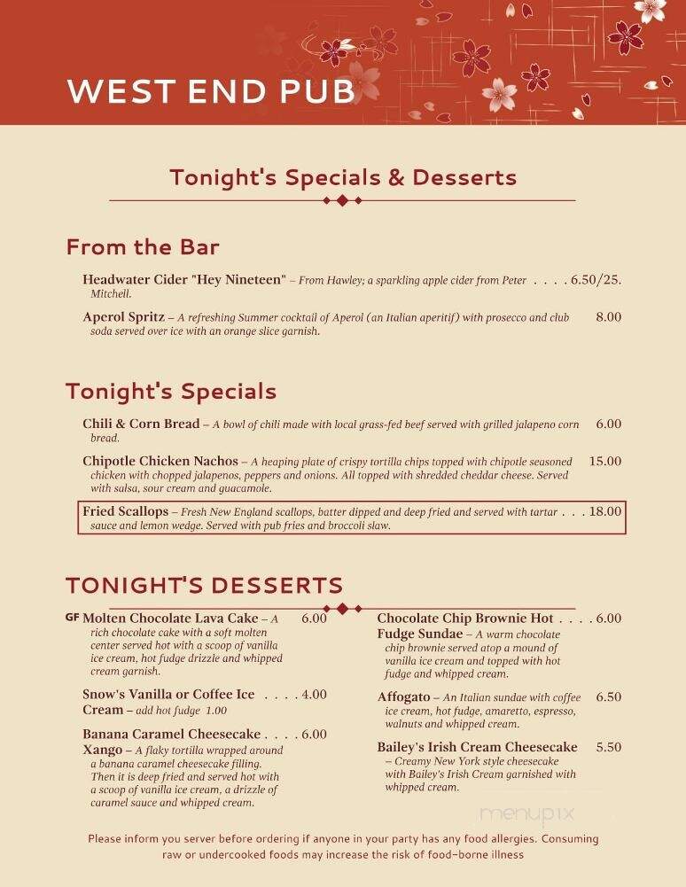 West End Pub - Shelburne Falls, MA menu_pic