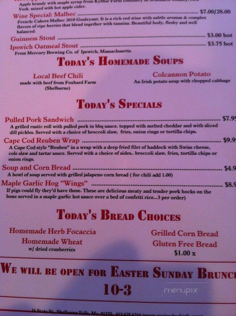 West End Pub - Shelburne Falls, MA menu_pic