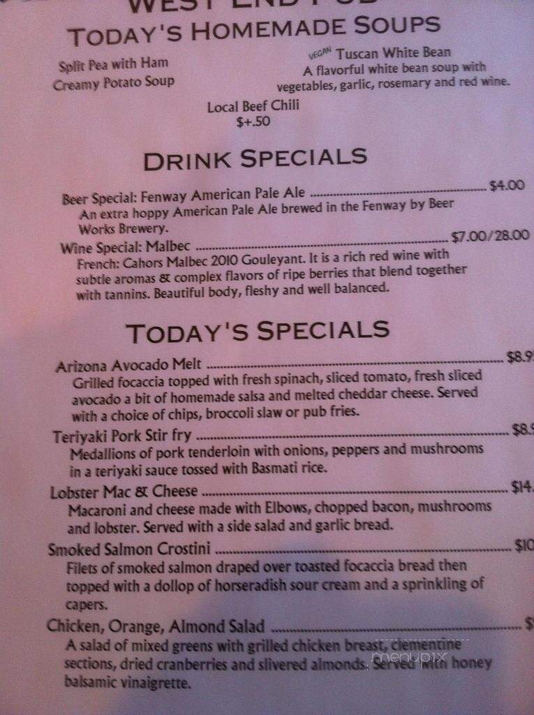 West End Pub - Shelburne Falls, MA menu_pic