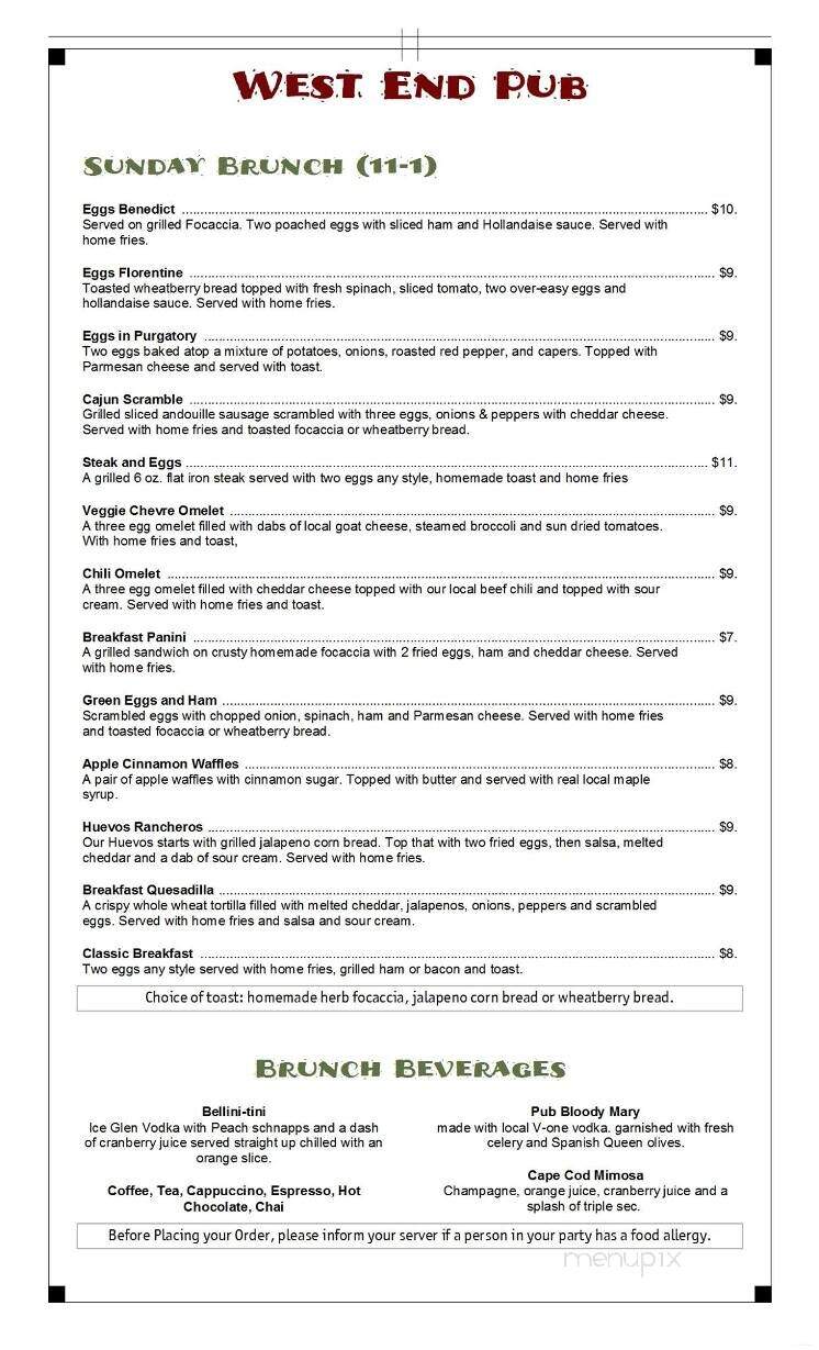 West End Pub - Shelburne Falls, MA menu_pic