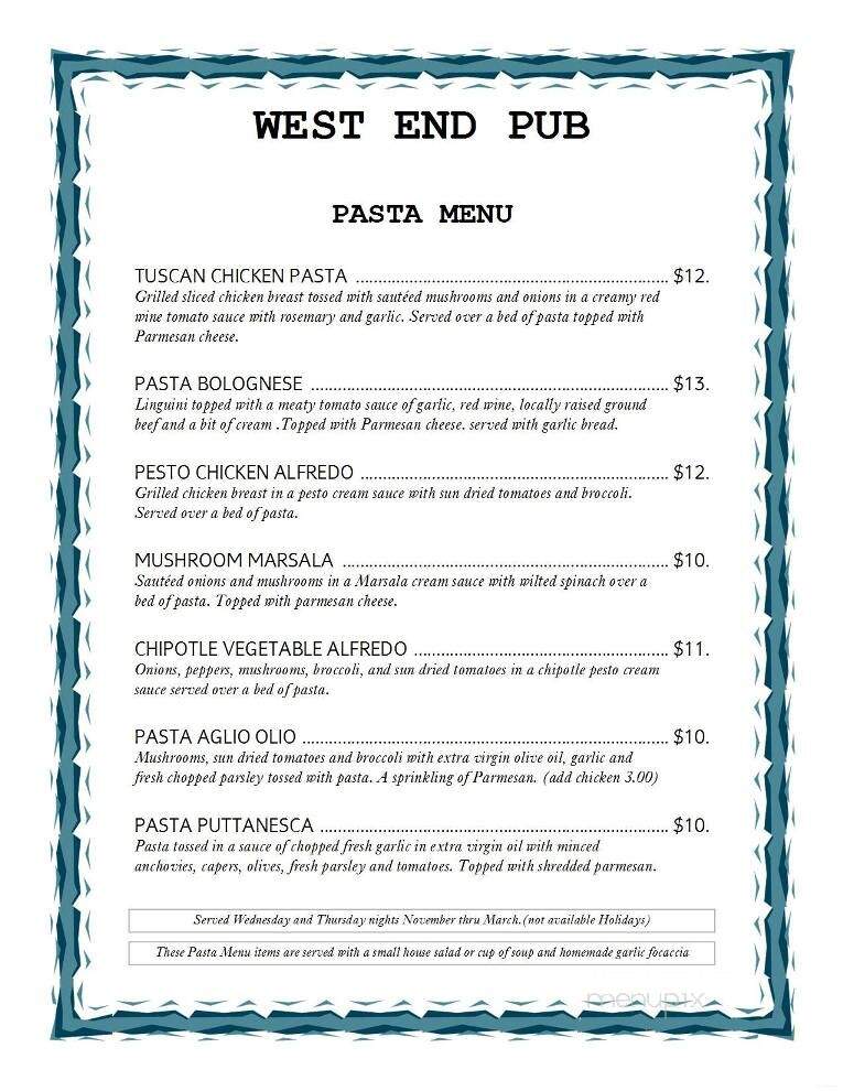 West End Pub - Shelburne Falls, MA menu_pic