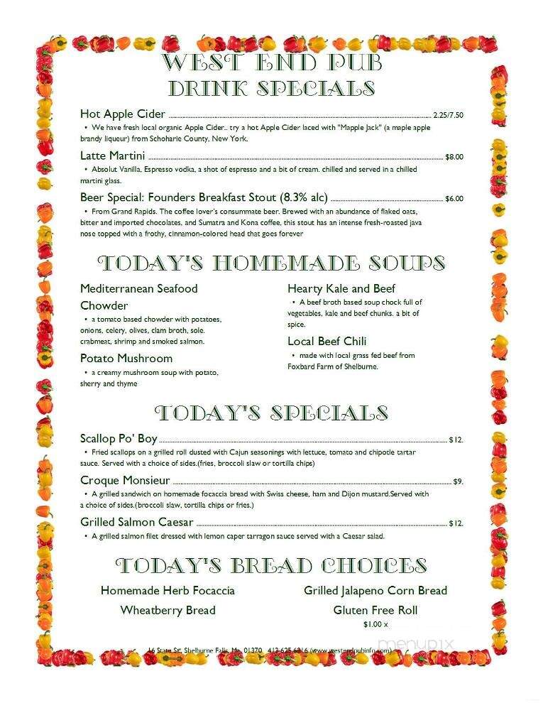 West End Pub - Shelburne Falls, MA menu_pic