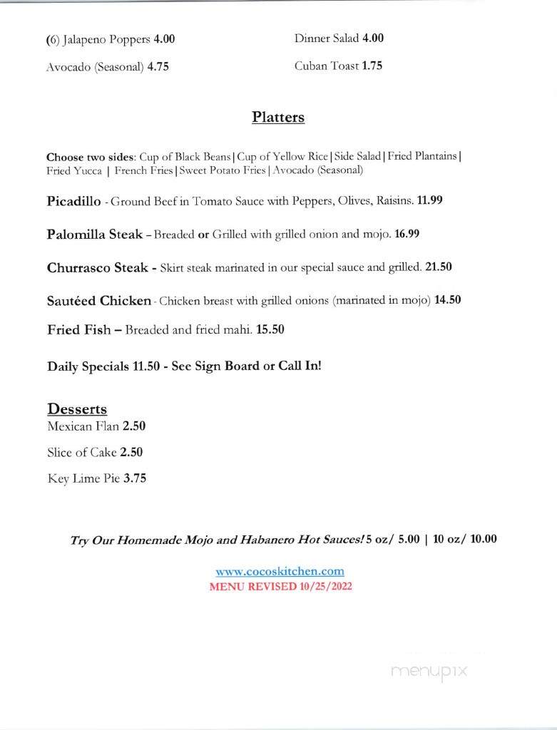 Coco's Kitchen - Big Pine Key, FL menu_pic