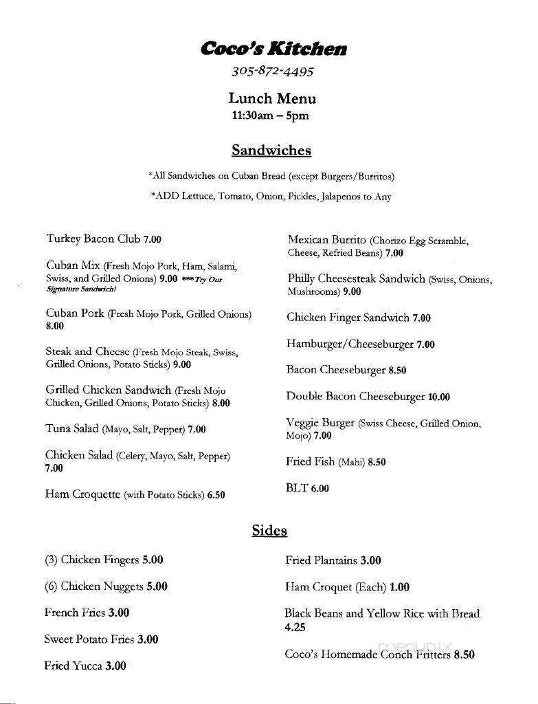 Coco's Kitchen - Big Pine Key, FL menu_pic