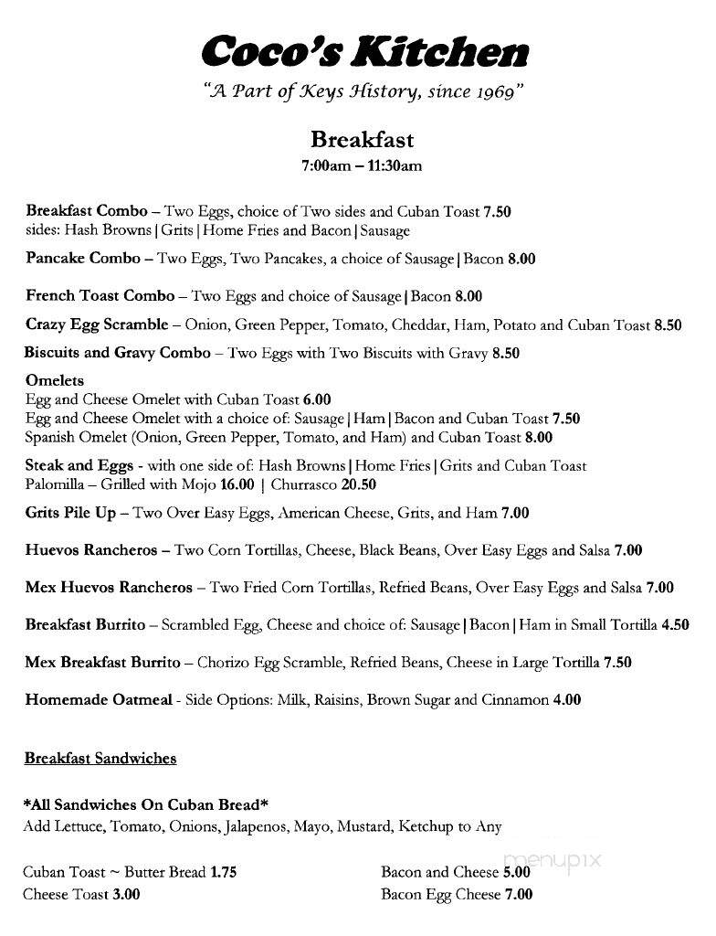 Coco's Kitchen - Big Pine Key, FL menu_pic