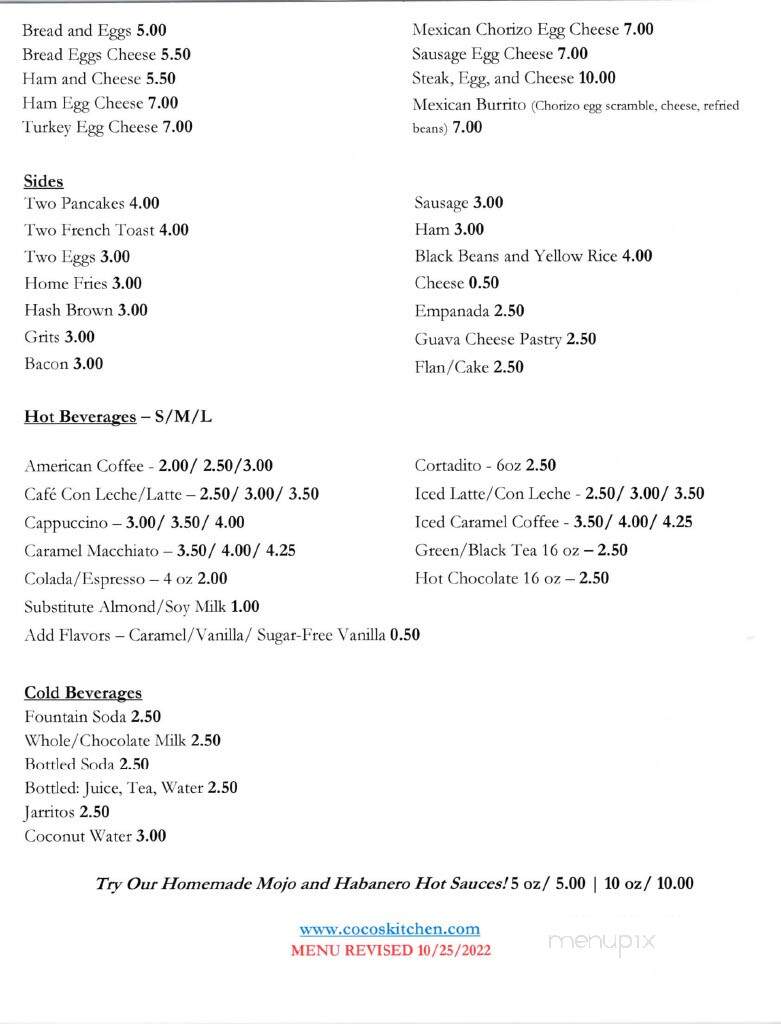 Coco's Kitchen - Big Pine Key, FL menu_pic