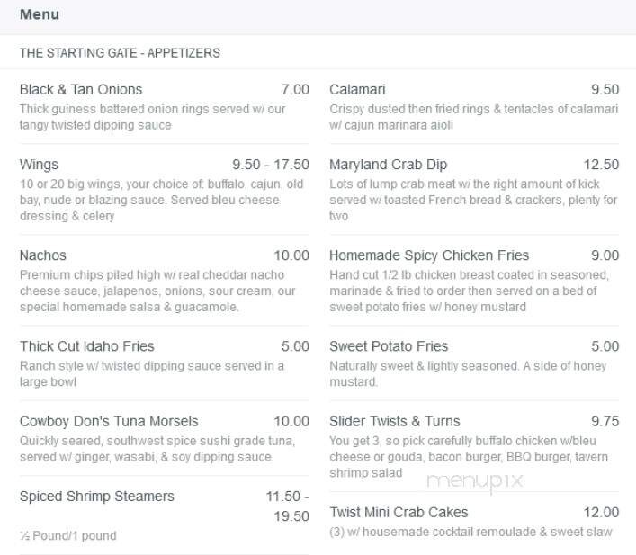 Twist and Turn Tavern - Highland, MD menu_pic