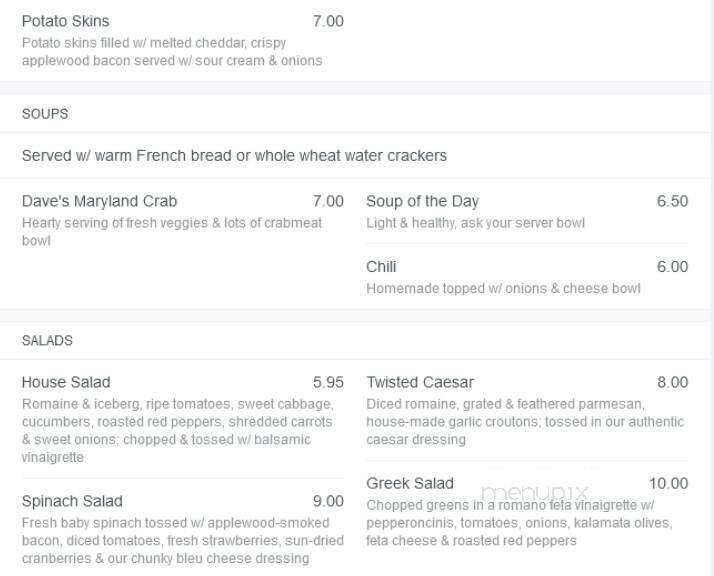Twist and Turn Tavern - Highland, MD menu_pic