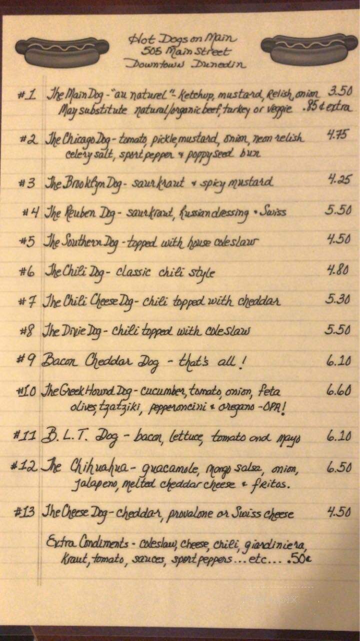 Hot Dogs on Main - Dunedin, FL menu_pic