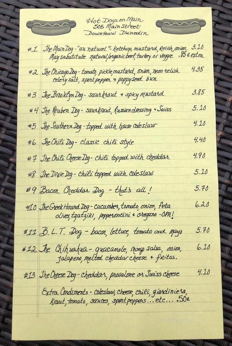 Hot Dogs on Main - Dunedin, FL menu_pic