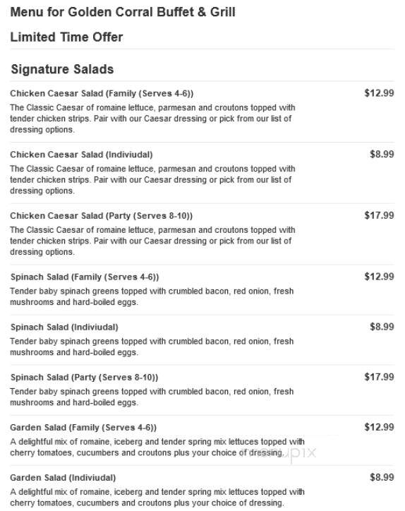 Golden Corral Steakhouse Buffet - Grand Rapids, MI menu_pic