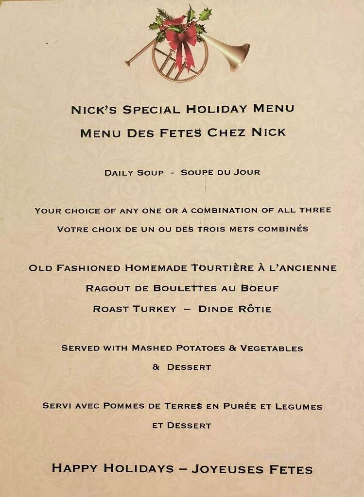 Restaurant Chez Nick - Westmount, QC menu_pic