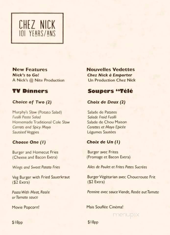 Restaurant Chez Nick - Westmount, QC menu_pic