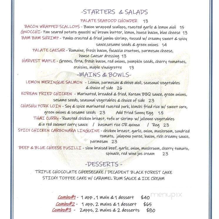 Palate Restaurant & Cafe - Fredericton, NB menu_pic