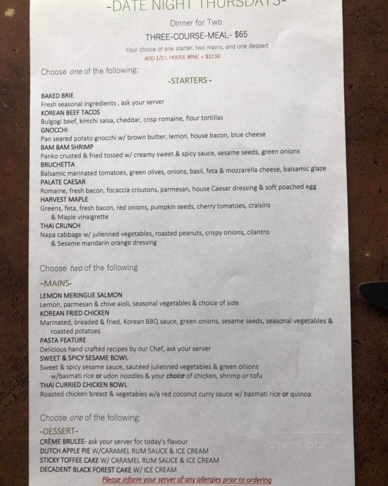 Palate Restaurant & Cafe - Fredericton, NB menu_pic