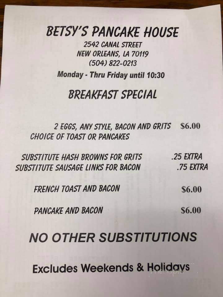 Betsy's Pancake House - New Orleans, LA menu_pic