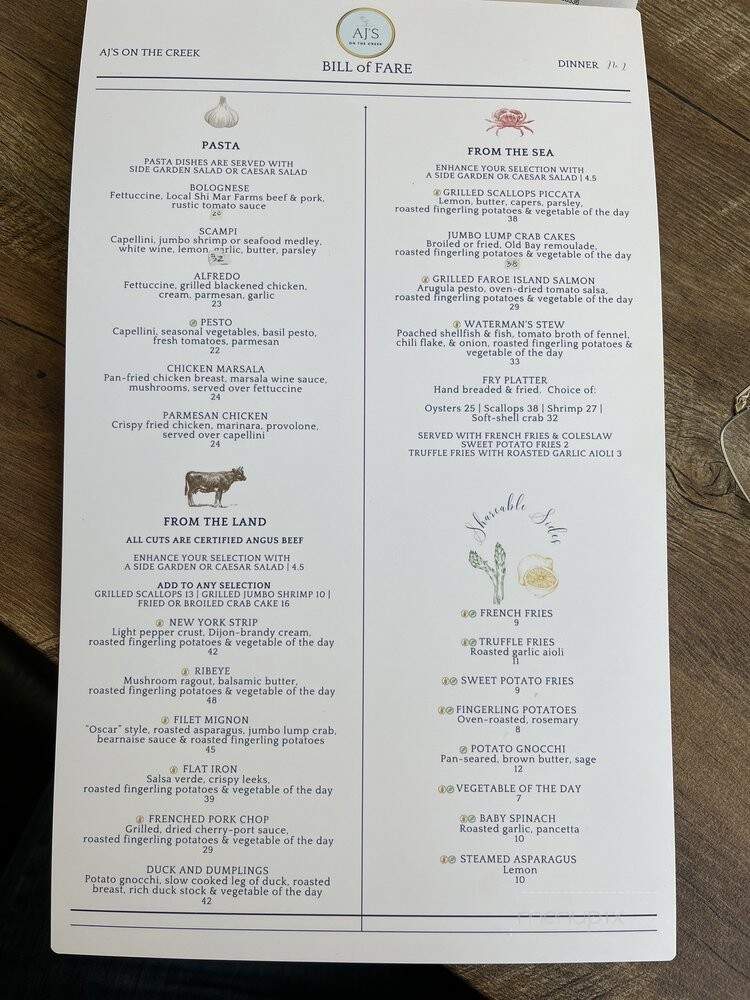 A J's On The Creek Restaurant - Chincoteague, VA menu_pic