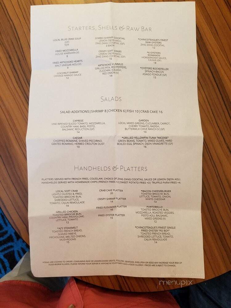 A J's On The Creek Restaurant - Chincoteague, VA menu_pic