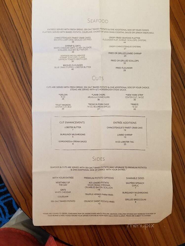 A J's On The Creek Restaurant - Chincoteague, VA menu_pic