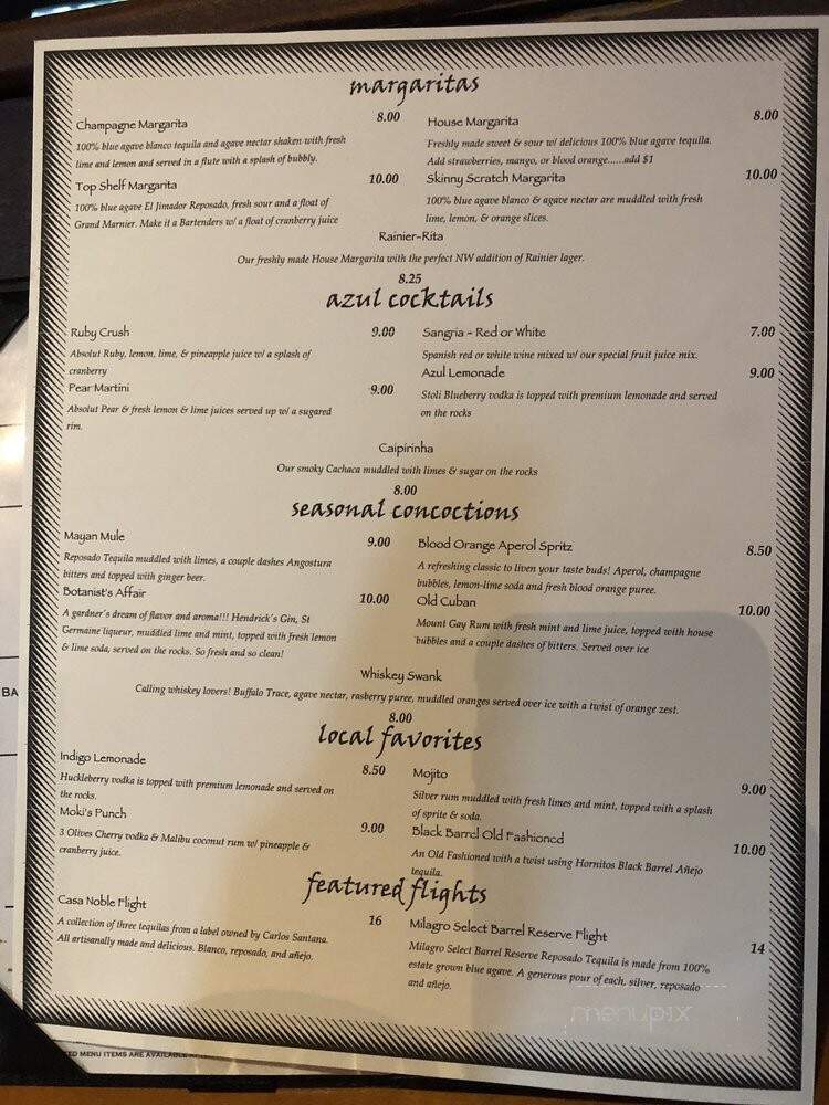 Azul Restaurant & Lounge - Mill Creek, WA menu_pic