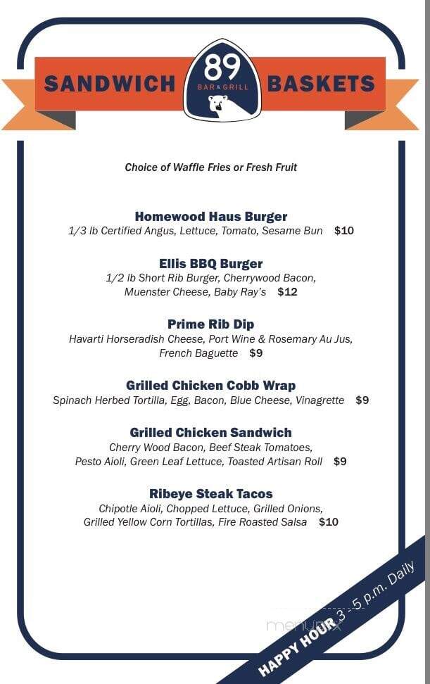 89 Bar and Grill - Homewood, CA menu_pic