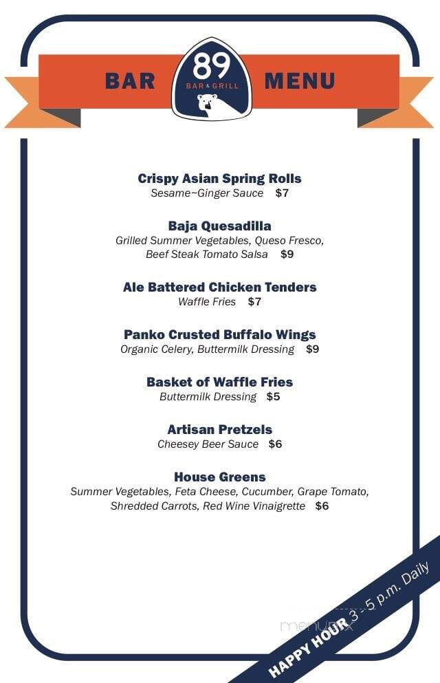 89 Bar and Grill - Homewood, CA menu_pic
