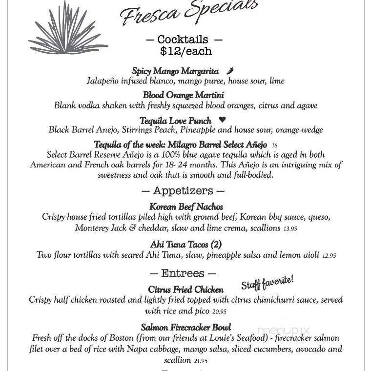Fresca Tequila Bar & Grill - Colchester, CT menu_pic