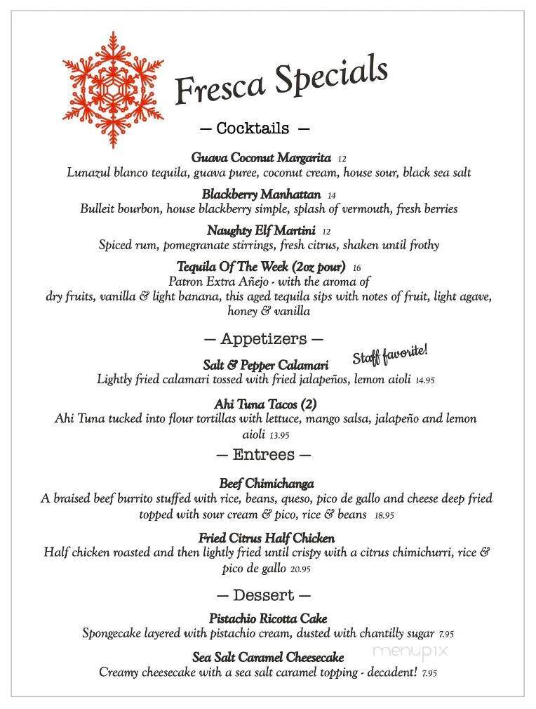 Fresca Tequila Bar & Grill - Colchester, CT menu_pic